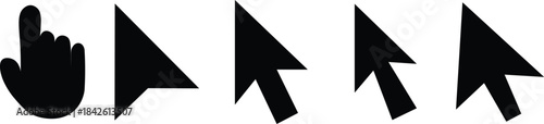 
Cursor mouse click icon set. Computer mouse click cursor gray arrow icons. hand pointer, click effect, arrow pointer, icons. Arrow click pixel cursor set. Mouse cursor pointer collection.
