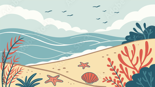 Seaside Landscape Background with Sky and Water Vector Design
