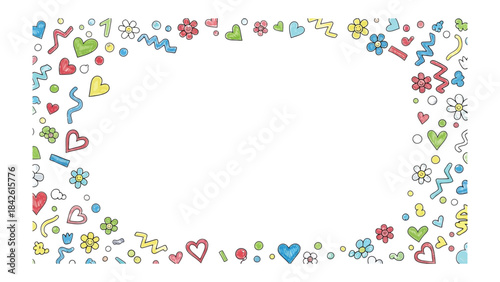 Celebration Frame: An image with festive decorations, including hearts, flowers, and confetti, forms a delightful frame. Ideal for conveying joy and celebration.