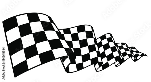 Waving black and white checkered flag, a universal symbol for the finish line in motor sports and racing competitions on a white background.