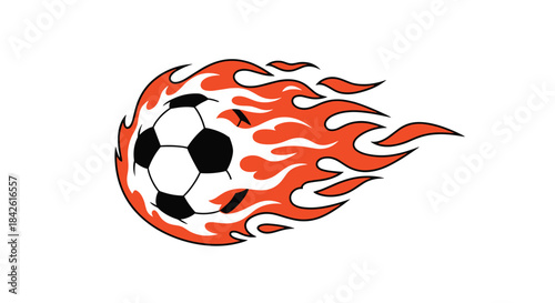 Dynamic vector illustration of a flaming soccer ball in motion, representing speed, power, and excitement in the sport of football.
