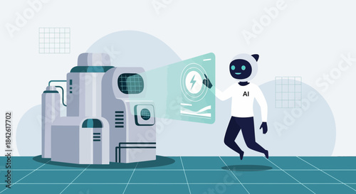 Futuristic factory automation concept with artificial intelligence integration and robot