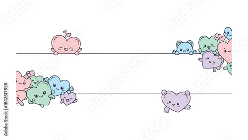 Love's Embrace: An adorable gathering of heart-shaped characters adorns the frame, showcasing the essence of affection and fondness. A harmonious composition of tender colors.