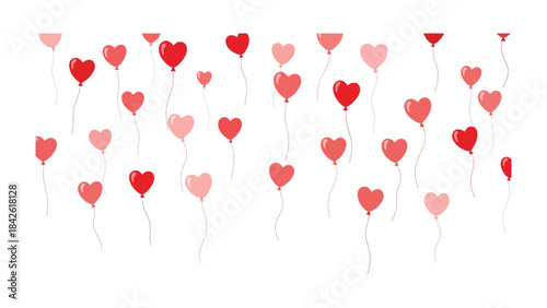 Valentine's Day Heart Balloons: A charming array of heart-shaped balloons, symbolizing love and affection, gently float upwards. A touch of romance for any occasion.