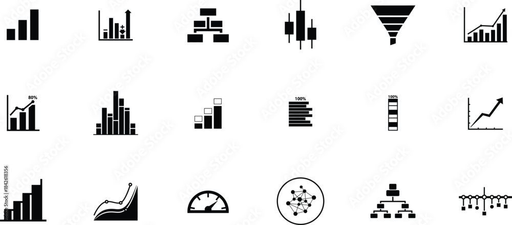 Fototapeta premium Collection of various business and data silhouette vector icons