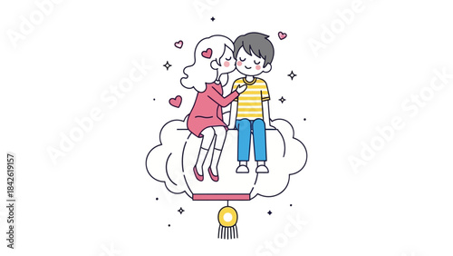A Romantic Embrace: Capture the sweetness of young love as two figures share a tender moment. This illustration showcases a heart-fluttering kiss with soft outlines and minimalist details.