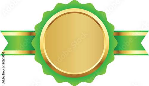 Elegant Gold Award Badge with Ribbon. Luxury Medal Clipart for Certificates, Prizes, and Winner Recognition Design.