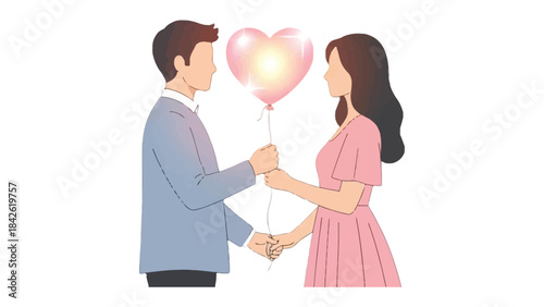 Eternal Bond: A tender moment captured as a couple exchange a radiant heart-shaped balloon, symbolizing love, connection, and the promise of a shared future.