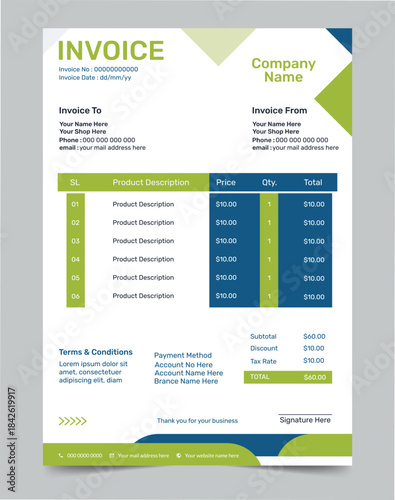 Invoice minimal design template and business template.