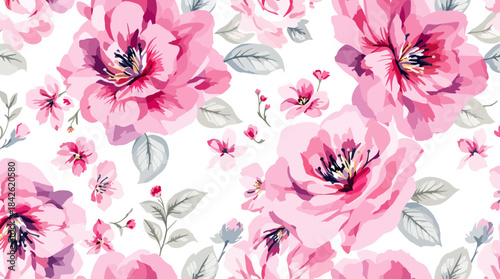 Feminine floral background showcasing blooming pink petals and stylized foliage