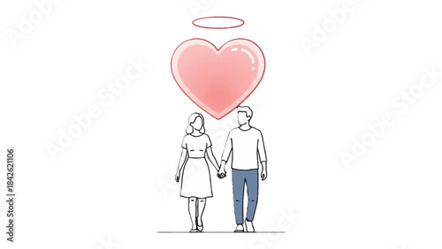 Eternal Bond: A tender depiction of two figures, hand in hand, walking towards an ethereal heart, symbolizing eternal love, commitment, and the promise of a shared future. 