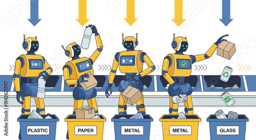 Automated sorting facility showcases robots separating recyclable materials efficiently and
