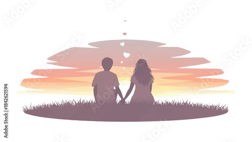 Eternal Bond: Silhouette of a loving couple gazing upon a tranquil sunset, their hands clasped in a gesture of enduring affection.