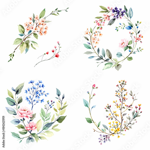 Graceful watercolor floral clusters designed for elegant surface patterns