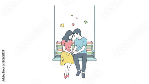 Inseparable Hearts: A tender moment of affection between a couple, sharing a peaceful time on swing, symbolizing love's enduring nature. 