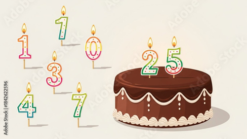 Number-Shaped Birthday Candles – Cake Celebration Vector Illustration