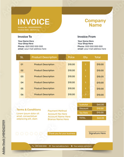 Unique invoice template design and vector.
