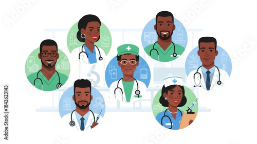 African American Medics – Doctors and Nurses Team Vector Illustration