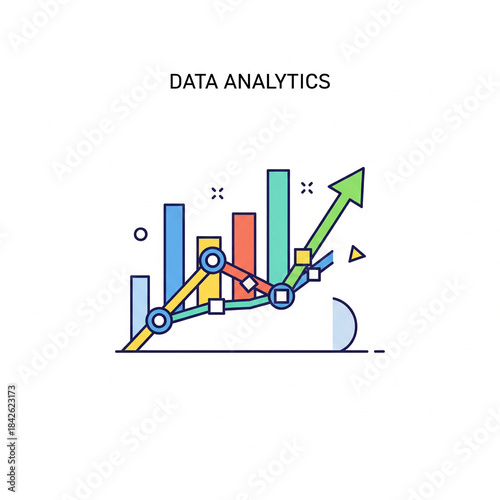 Data analytics graphic with a rising chart and growth illustration