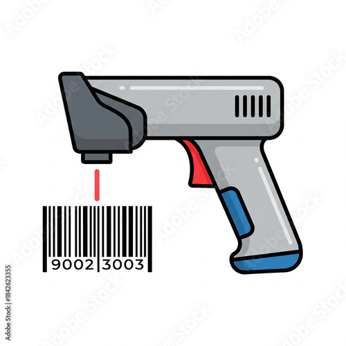 Barcode scanner reading a barcode with a red laser beam
