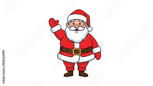 Cute Cartoon Santa Claus Waving Hand, Festive Christmas Character Illustration for Holiday Season
