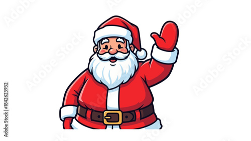 Cheerful Cartoon Santa Claus Waving Hello, Festive Christmas Character Illustration