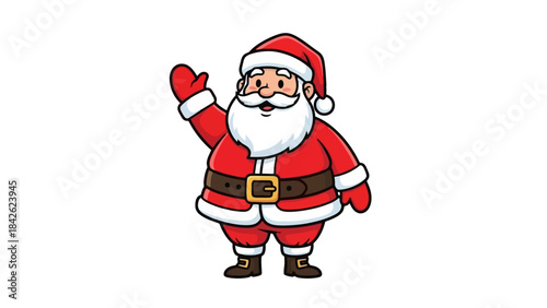 Cheerful Cartoon Santa Claus Waving Hello, Festive Christmas Character Illustration
