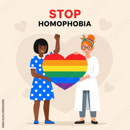 The couple celebrate pride month and stop homophobia campaign, vector illustration
