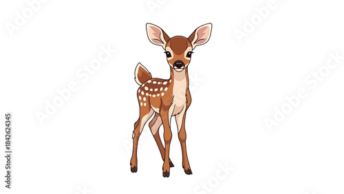 Adorable Fawn Standing and Looking Forward, Cute Baby Deer Vector Illustration