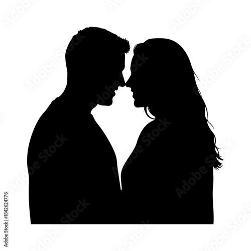A romantic silhouette of a man and woman close together, sharing an intimate moment Vector.