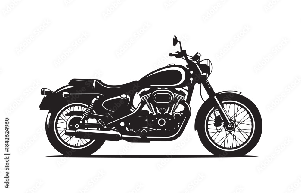 Obraz premium Black and white vector illustration of a classic retro motorcycle on a white background