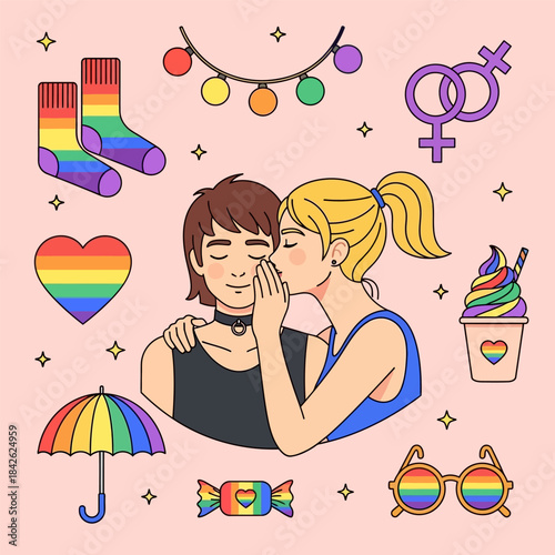 Elements collection for pride month celebration, vector flat design