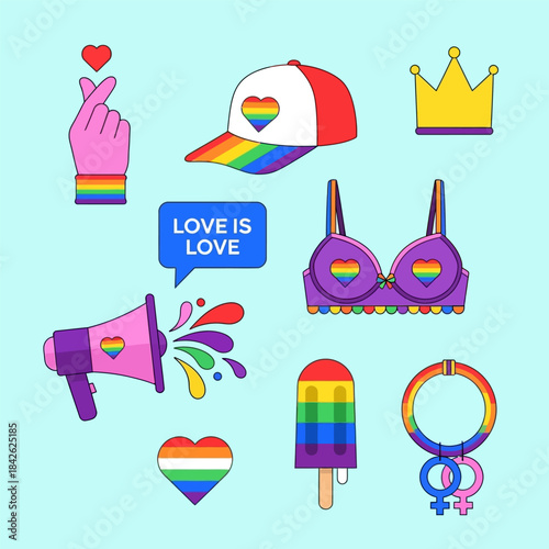 Elements collection for pride month celebration, vector flat design