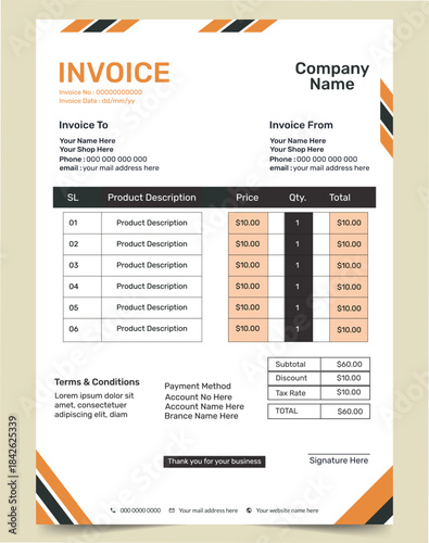 Creative invoice Template and office bill Design.