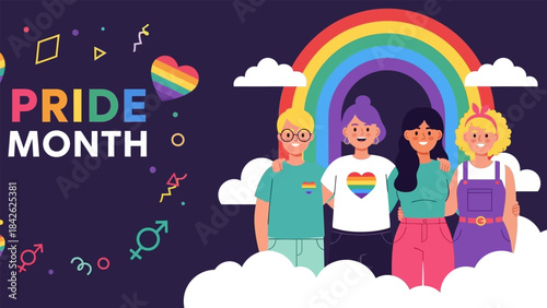 Digital banner for celebrate pride month, vector illustration