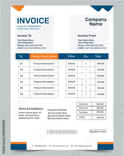 Modern and creative invoice design template.