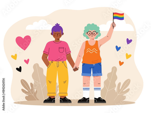 Vector illustration design the couple celebrate pride month