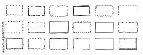 rectangular frames. doodle hand drawn borders set. decoration elements