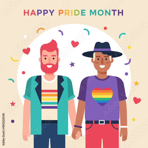 Vector illustration the sweet couple celebrate pride month