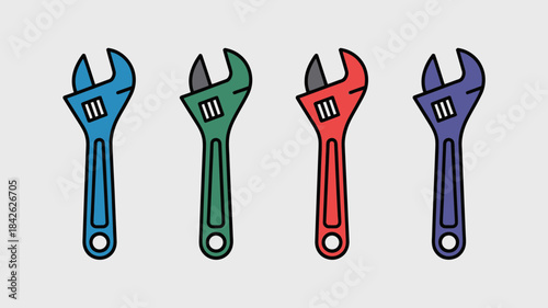 Adjustable Wrench Icon Set – Colorful Tool Spanner Vector Collection