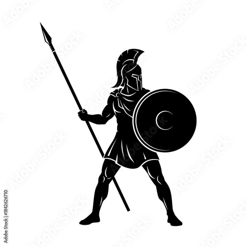 Ancient Spartan Warrior Silhouette – Greek Hoplite Spear Shield Vector