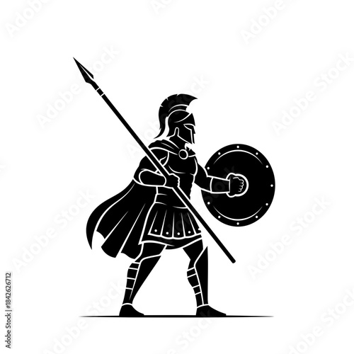 Ancient Spartan Warrior Silhouette – Greek Hoplite Spear Shield Vector