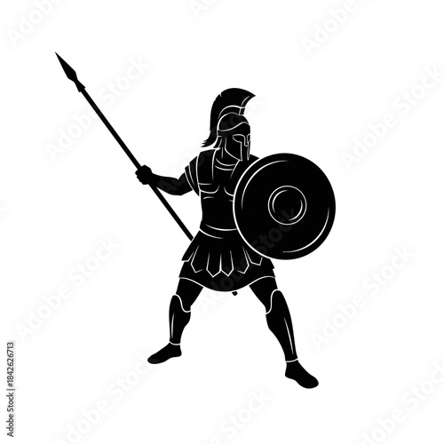 Ancient Spartan Warrior Silhouette – Greek Hoplite Spear Shield Vector