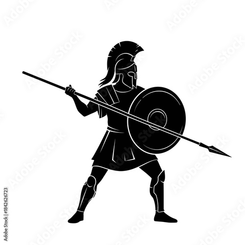 Ancient Spartan Warrior Silhouette – Greek Hoplite Spear Shield Vector