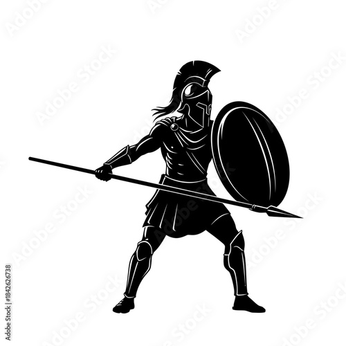 Ancient Spartan Warrior Silhouette – Greek Hoplite Spear Shield Vector