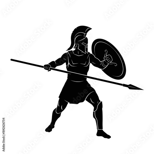 Ancient Spartan Warrior Silhouette – Greek Hoplite Spear Shield Vector