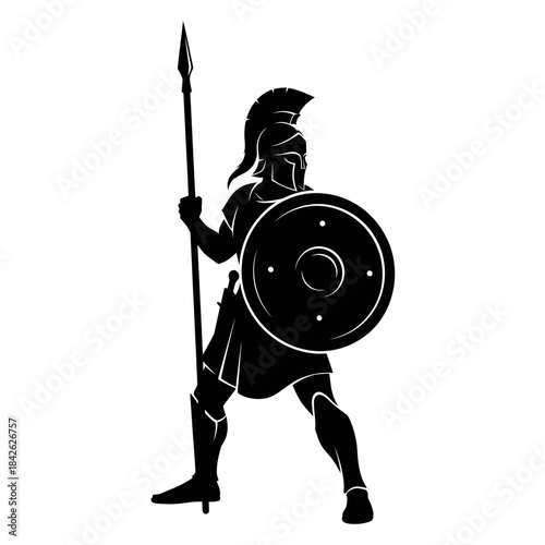 Ancient Spartan Warrior Silhouette – Greek Hoplite Spear Shield Vector