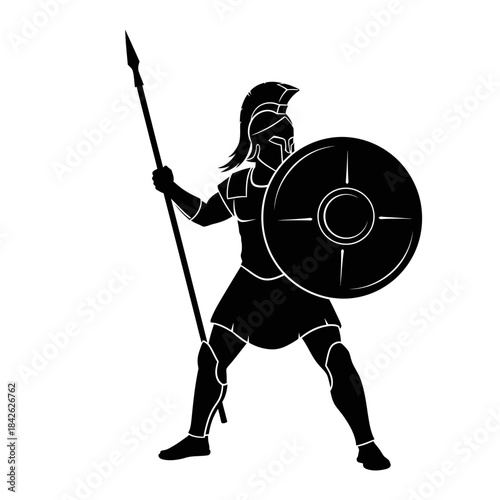 Ancient Spartan Warrior Silhouette – Greek Hoplite Spear Shield Vector