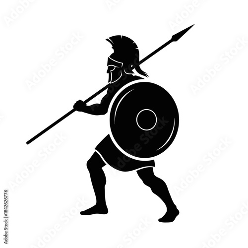 Ancient Spartan Warrior Silhouette – Greek Hoplite Spear Shield Vector