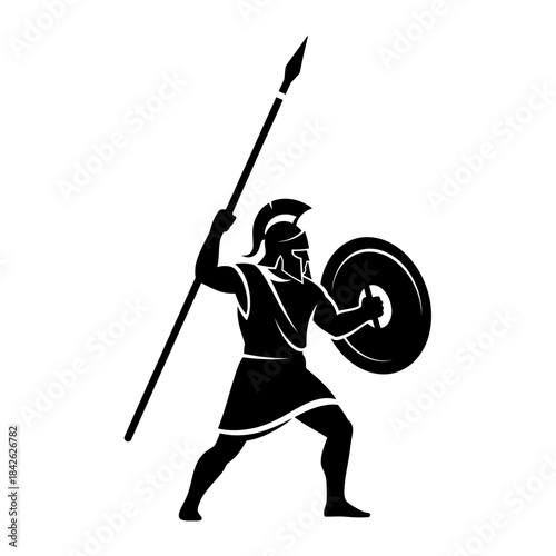 Ancient Spartan Warrior Silhouette – Greek Hoplite Spear Shield Vector